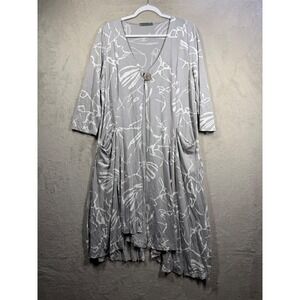 Chalet et ceci Duster Cardigan Womens M Gray Bamboo Lagenlook Abstract Print